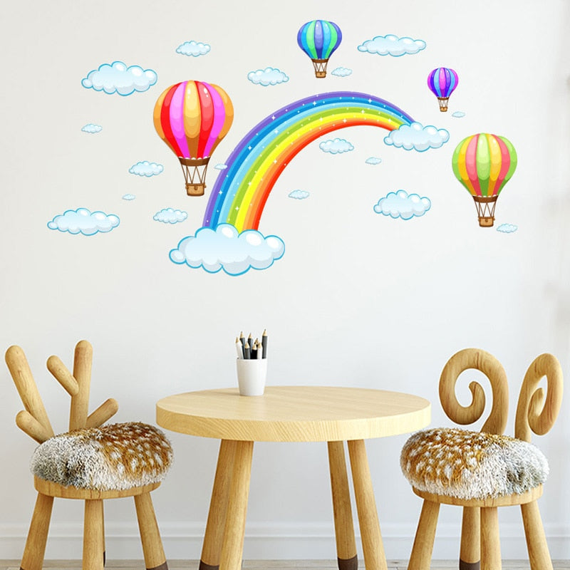 Rainbow Cloud Hot Air Balloon Wall Sticker For Kids Baby Rooms