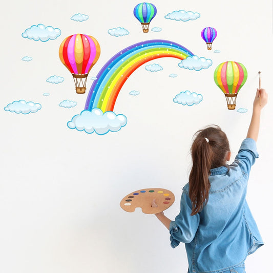 Cartoon Rainbow Cloud Hot Air Balloon Wall Sticker For Kids Baby Rooms Decoration Mural Art Decals Home Decor Stickers Wallpaper