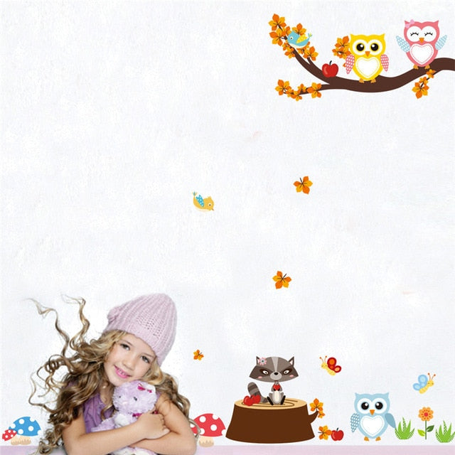 Jungle Forest Tree Animal Owl Monkey Bear Deer Wall Stickers Kids Baby Nursery Rooms Bedroom DIY