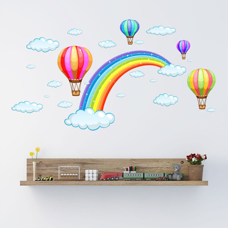 Rainbow Cloud Hot Air Balloon Wall Sticker For Kids Baby Rooms