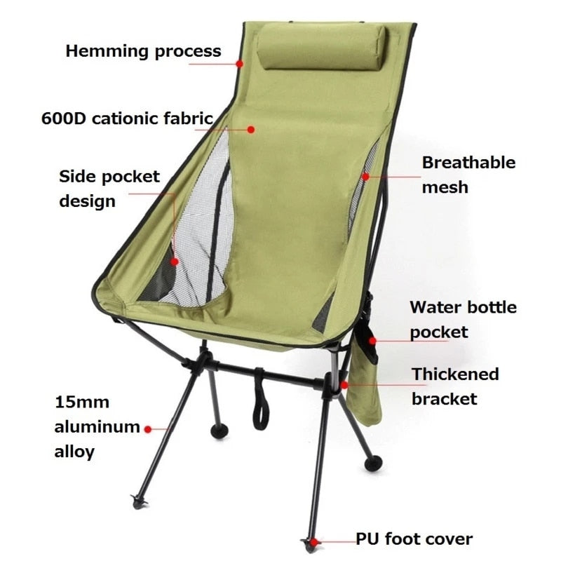 Ultralight Folding Moon Chairs Outdoor Camping Chair Removable Washable Fishing Picnic BBQ Chairs With Carry Bag Outdoor Stool