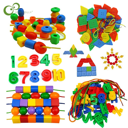 30/50pcs Monterssori Beads Toys DIY Geometric Digital Buttons Stringing Threading Plastic Beads Toy Educational for Kids