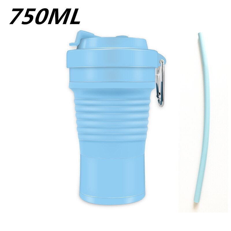 Food Grade Silicone Coffee Cups  With Straw BPA FREE 550/750ML Water Cup Outdoors Camping Hiking  Foldable Water Bottle