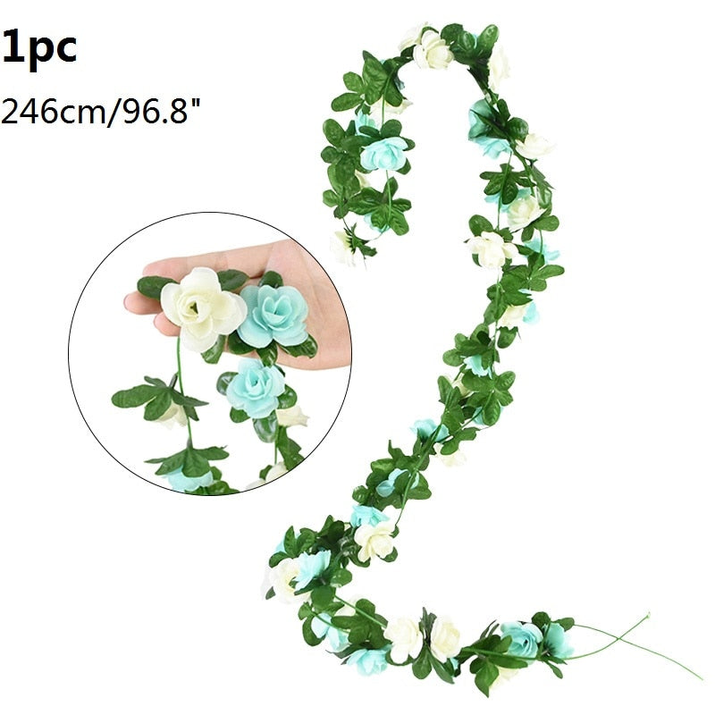 Wisteria Artificial Flower Vine Ivy Leaf Garland Silk Rose Flowers Rattan String Vine Wedding Arch Flower Home Garden Decoration