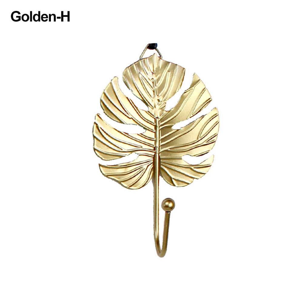 Nordic Style Gold/Green Leaf Shape Wrought Iron Hook