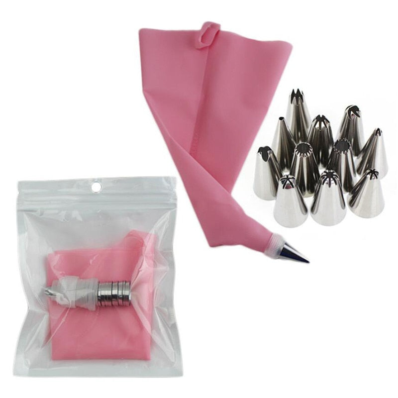 8/14/26/50pcs Pink Silicone Pastry Bags Tips 48 Icing Piping Nozzle Cream Reusable Pastry Bag Cake Decorating Tool Pastry Nozzle