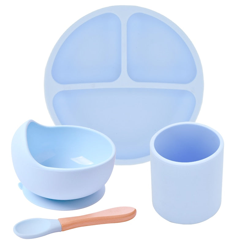 4Pcs New Design Baby Silicone Plate Cup Bowl Spoon Set Bpa Free