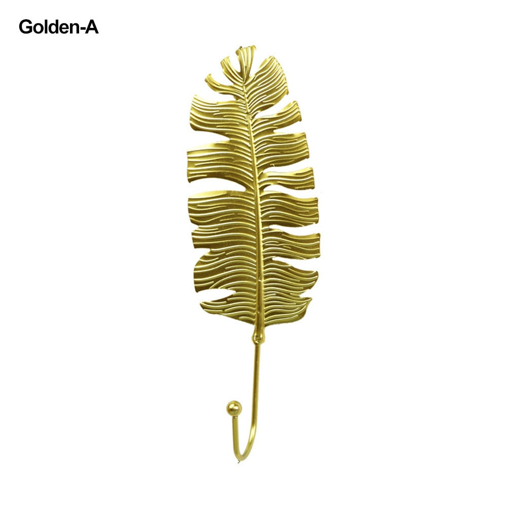 Nordic Style Gold/Green Leaf Shape Wrought Iron Hook