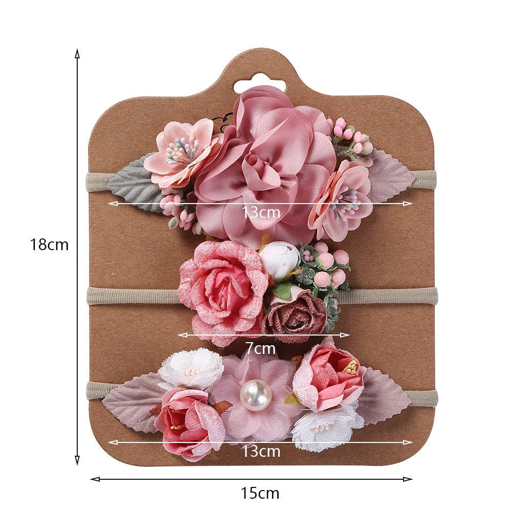 2Pcs/3Pcs/Lot Artificial Flower Baby Headband Newborn Boy Girl Pearl Elastic Nylon Hair Band Child