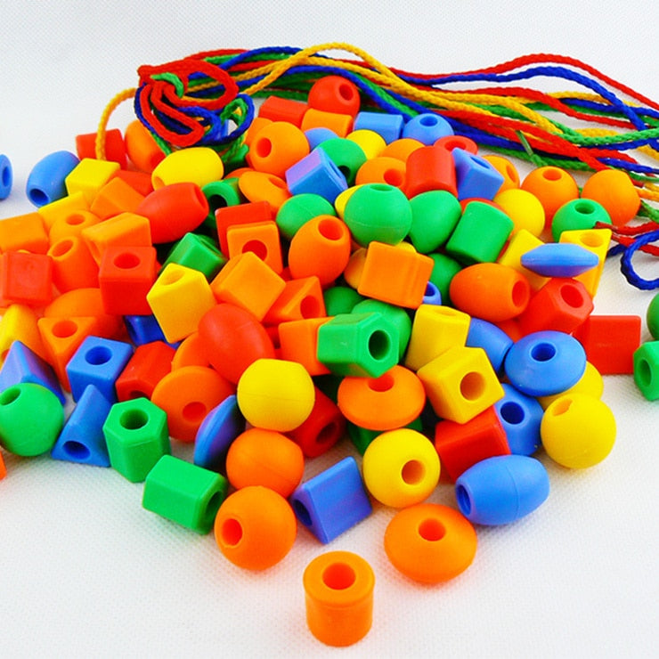 30/50pcs Monterssori Beads Toys DIY Geometric Digital Buttons Stringing Threading Plastic Beads Toy Educational for Kids