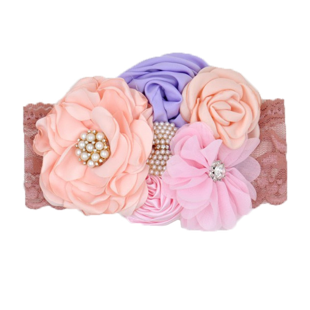 Vintage Flower Headband Baby Girls Headwraps Newborn Photography Props Gifts Lace Elastic Hair Bands