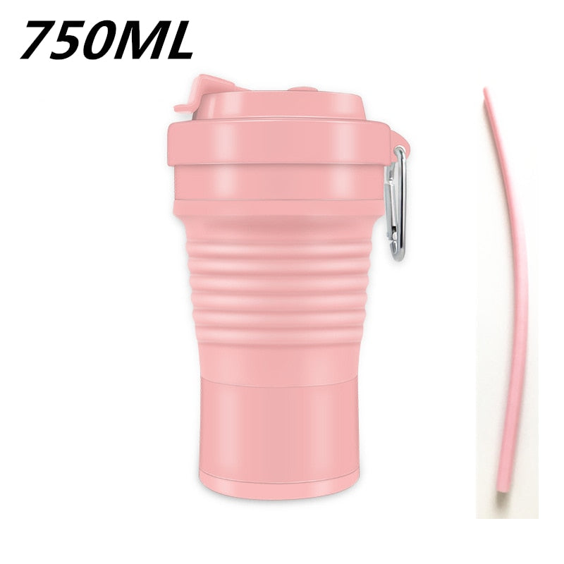 Food Grade Silicone Coffee Cups  With Straw BPA FREE 550/750ML Water Cup Outdoors Camping Hiking  Foldable Water Bottle