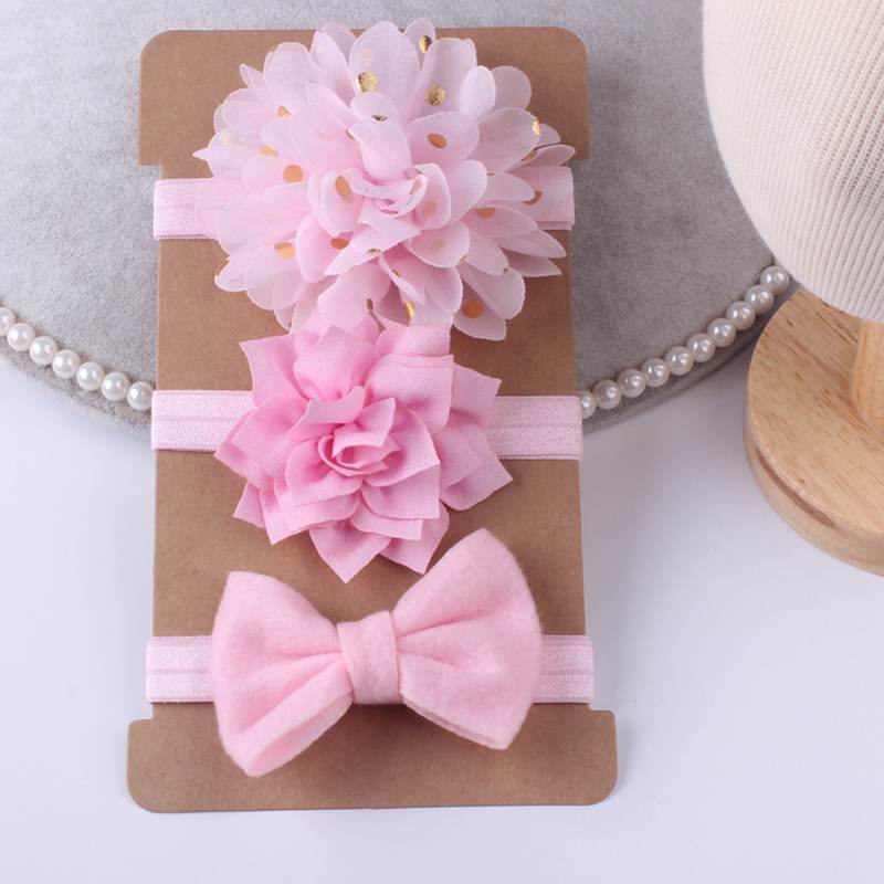 3Pcs Pearl Flower Baby Headband Infant Girl Nylon Elastic Hair Bands