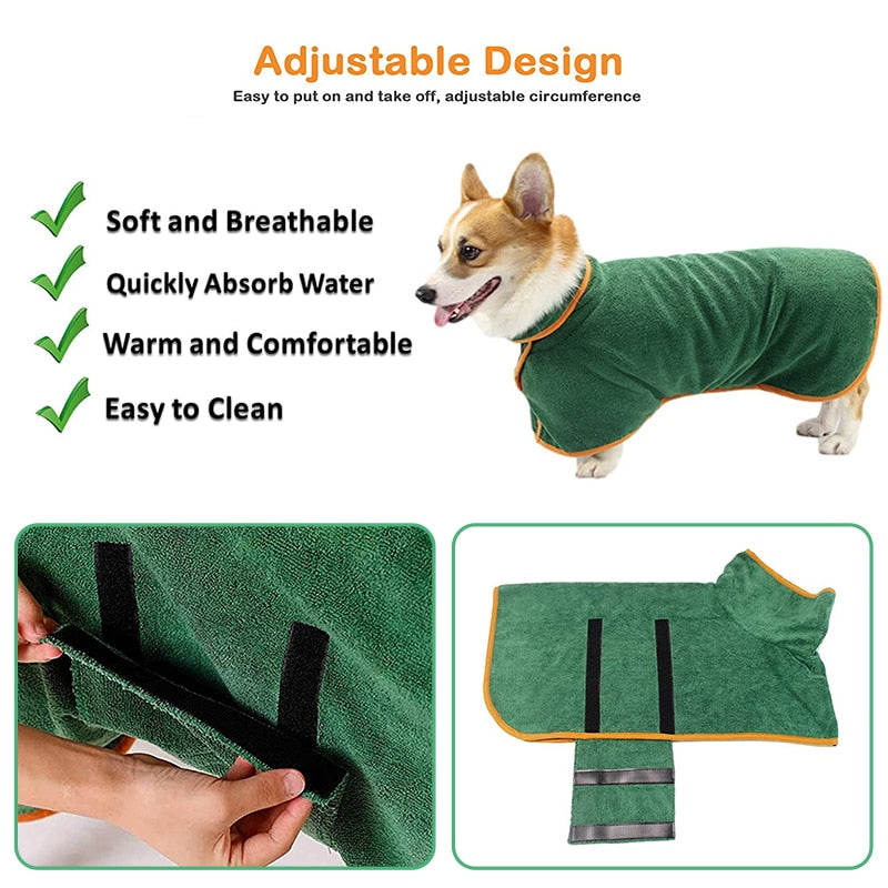 Dog Bathrobe Pet Drying Coat Clothes Microfiber Absorbent Beach Towel for Large Medium Small Dogs Cats Fast Dry Dog Accessories