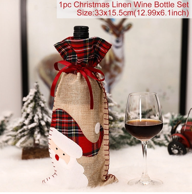 FengRise Christmas Decorations for Home Santa Claus Wine Bottle Cover Snowman Stocking Gift Holders Xmas Navidad Decor New Year