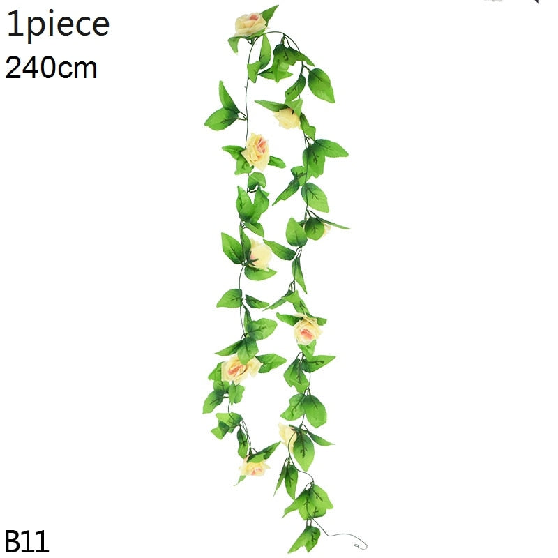 Wisteria Artificial Flower Vine Ivy Leaf Garland Silk Rose Flowers Rattan String Vine Wedding Arch Flower Home Garden Decoration