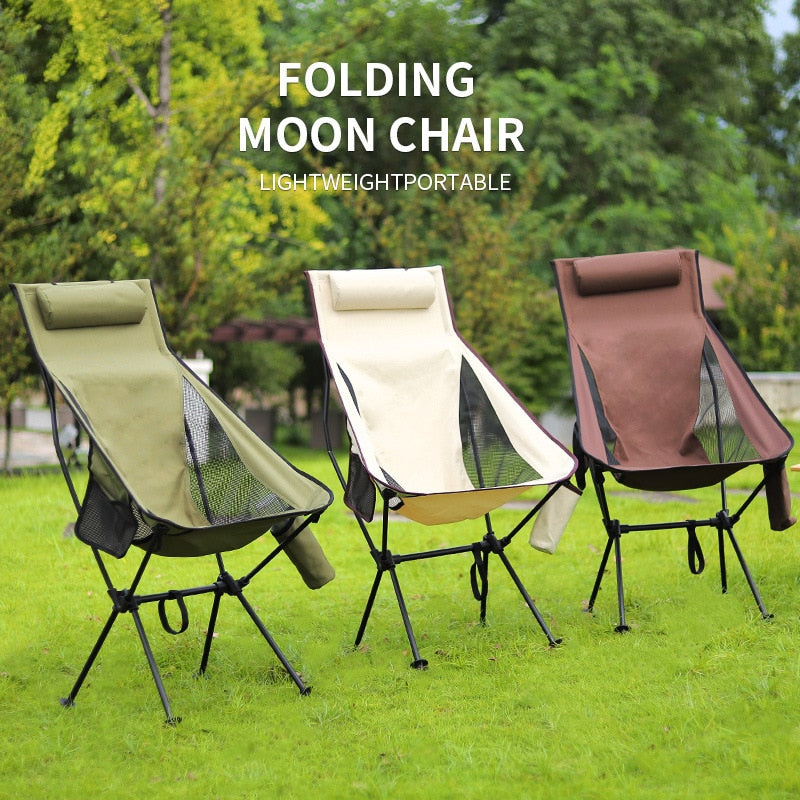 Ultralight Folding Moon Chairs Outdoor Camping Chair Removable Washable Fishing Picnic BBQ Chairs With Carry Bag Outdoor Stool