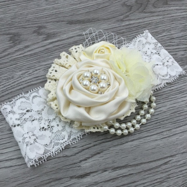 Vintage Flower Headband Baby Girls Headwraps Newborn Photography Props Gifts Lace Elastic Hair Bands