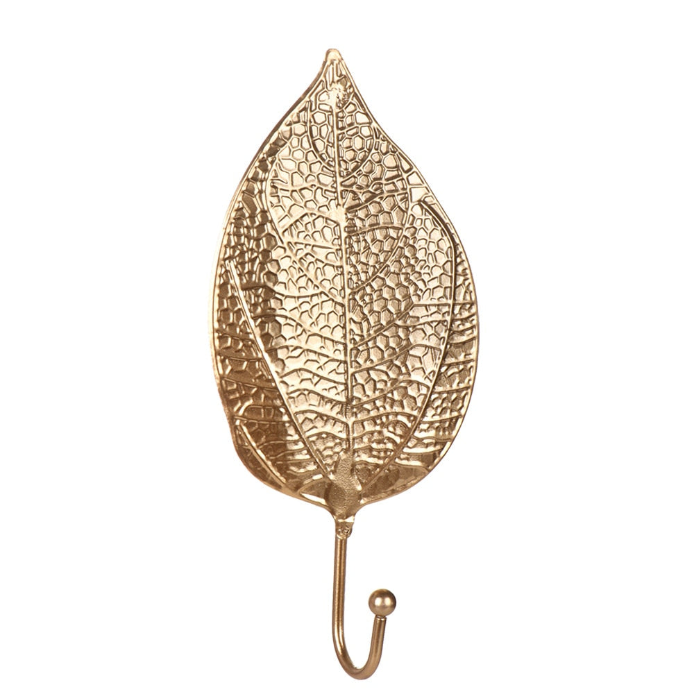 Nordic Style Gold/Green Leaf Shape Wrought Iron Hook