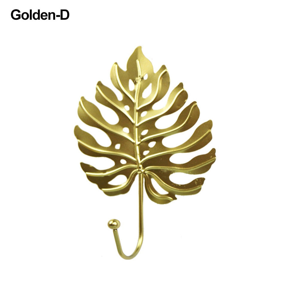 Nordic Style Gold/Green Leaf Shape Wrought Iron Hook