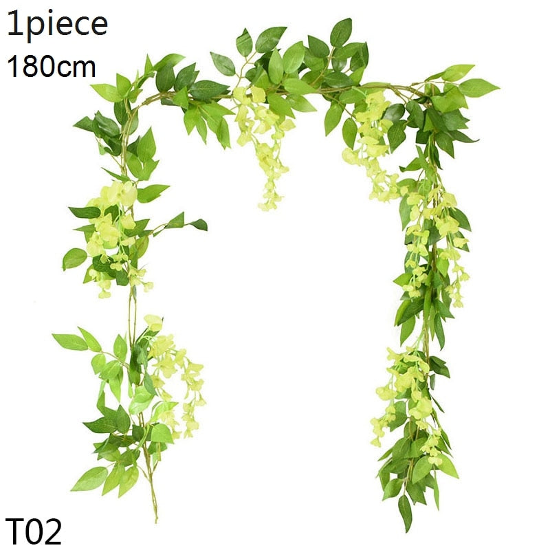 Wisteria Artificial Flower Vine Ivy Leaf Garland Silk Rose Flowers Rattan String Vine Wedding Arch Flower Home Garden Decoration