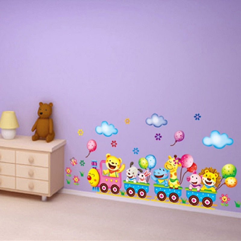 Cute cartoon animal train children room kindergarten decorative wall stickers PVC background wall stickers