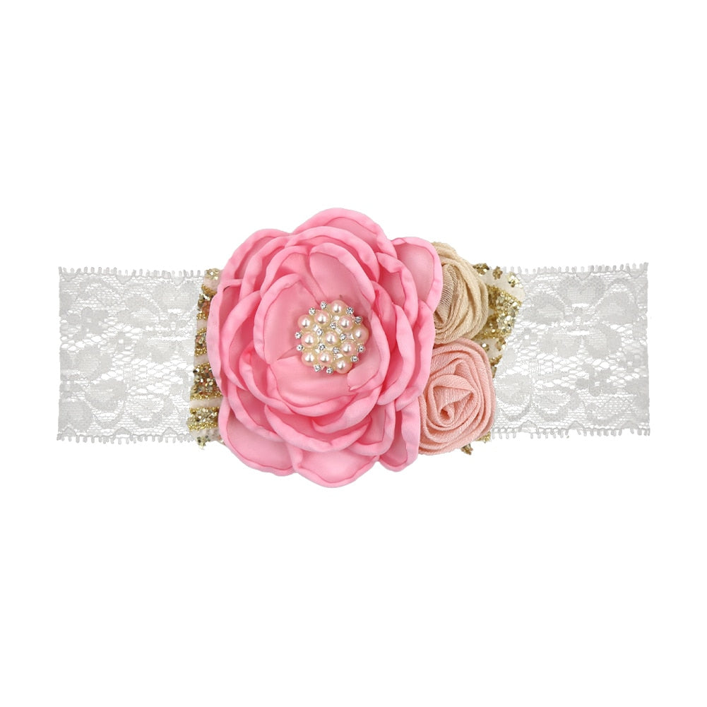 Vintage Flower Headband Baby Girls Headwraps Newborn Photography Props Gifts Lace Elastic Hair Bands