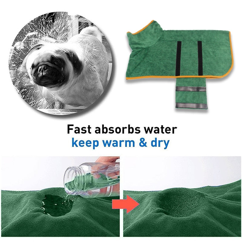 Dog Bathrobe Pet Drying Coat Clothes Microfiber Absorbent Beach Towel for Large Medium Small Dogs Cats Fast Dry Dog Accessories