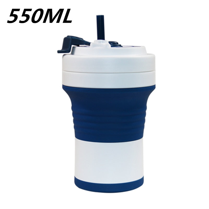 Food Grade Silicone Coffee Cups  With Straw BPA FREE 550/750ML Water Cup Outdoors Camping Hiking  Foldable Water Bottle