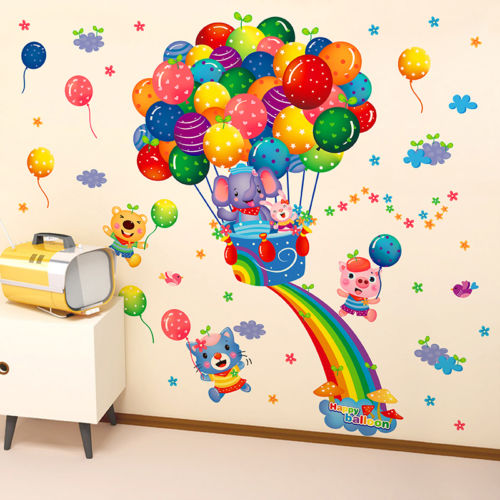 53 x 63cm Removable 3D Wall Stickers Colorful Balloon Animal Cartoon Home Baby  Room Decor PVC Decoral Stickers