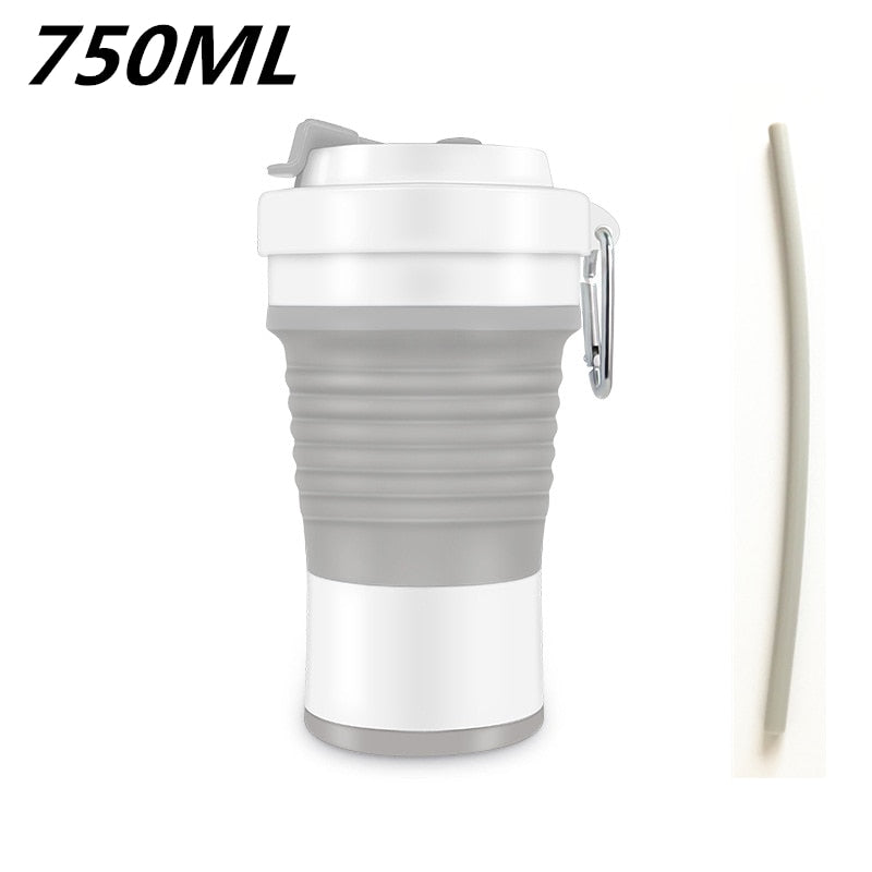 Food Grade Silicone Coffee Cups  With Straw BPA FREE 550/750ML Water Cup Outdoors Camping Hiking  Foldable Water Bottle