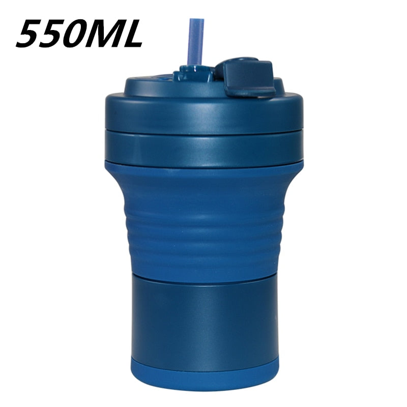 Food Grade Silicone Coffee Cups  With Straw BPA FREE 550/750ML Water Cup Outdoors Camping Hiking  Foldable Water Bottle