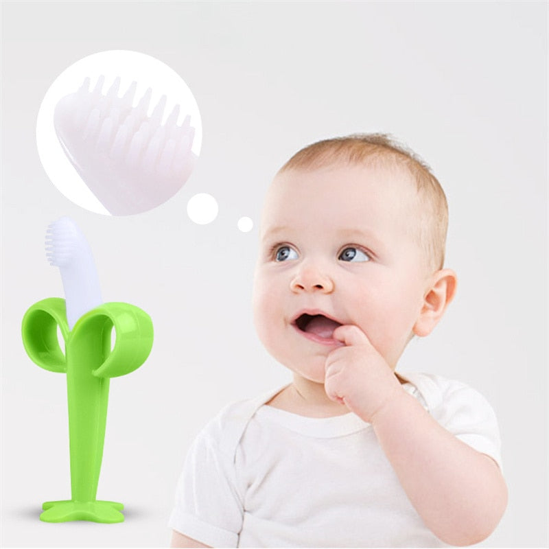 Baby Silicone Training Toothbrush BPA Free Banana Shape Safe Toddle Teether Chew Toys Teething Ring