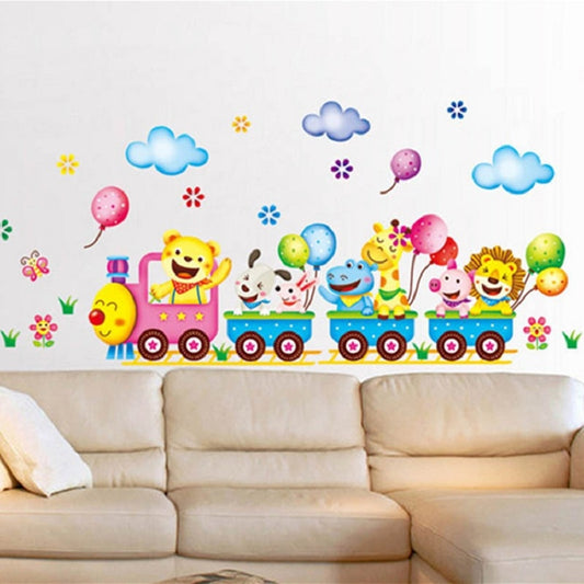 Cute cartoon animal train children room kindergarten decorative wall stickers PVC background wall stickers