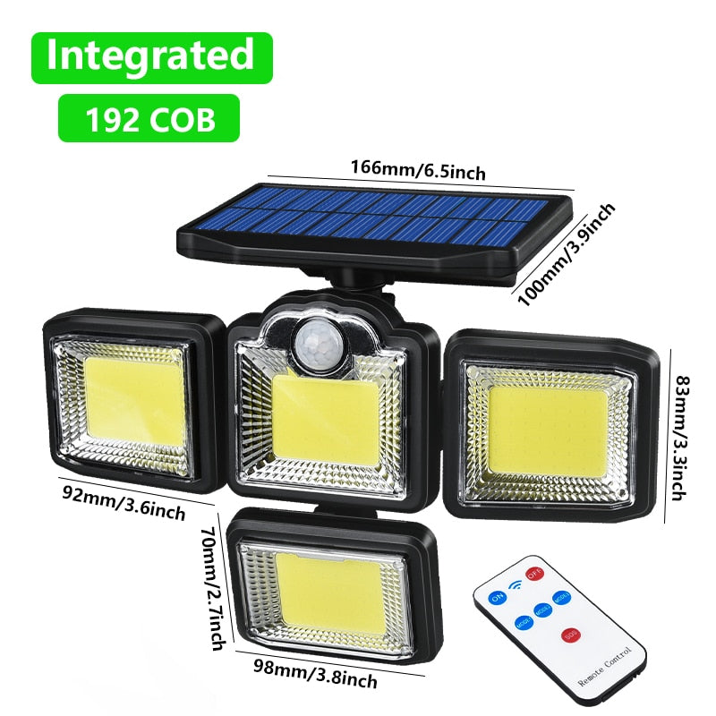 Solar Motion Lights 192/198 LED/COB Solar Light Outdoor Indoor Adjustable Angle Decoration Lighting for Garage Garden Home Wall