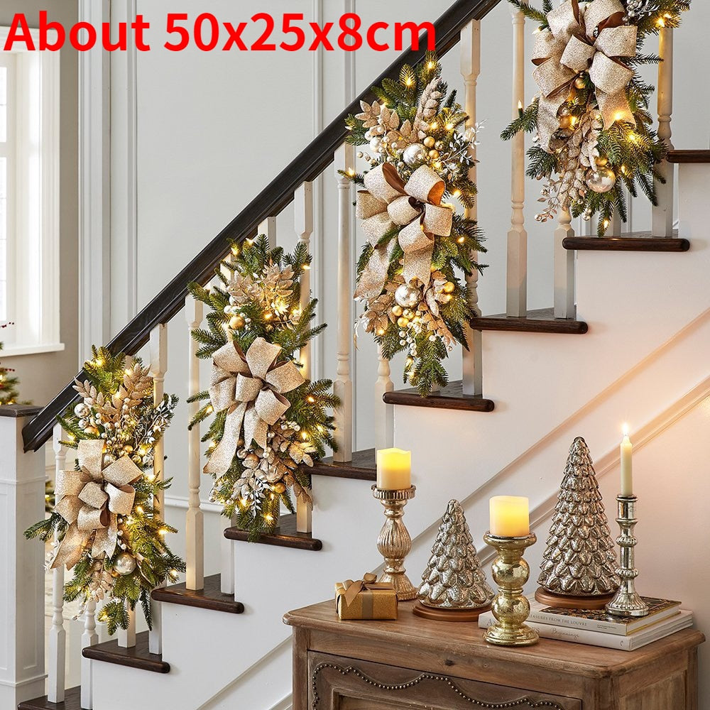 2022 Christmas Wreath Handmade Rattan Pendant Garland Christmas Decorations for Home Stairs Door Navidad 2023 New Year Ornaments