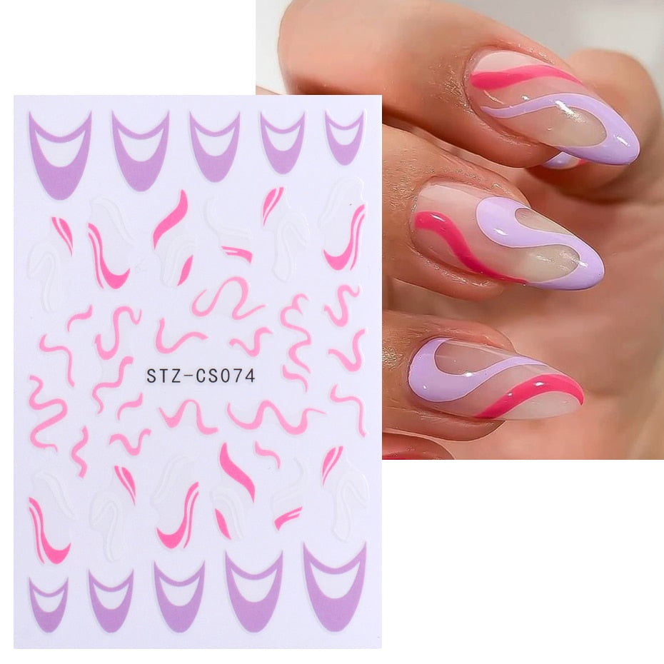 3D Simple Lines Nail Stickers Rose Gold Metal Stripe Letters Decals Curve Gel Nails Art Sliders Polish