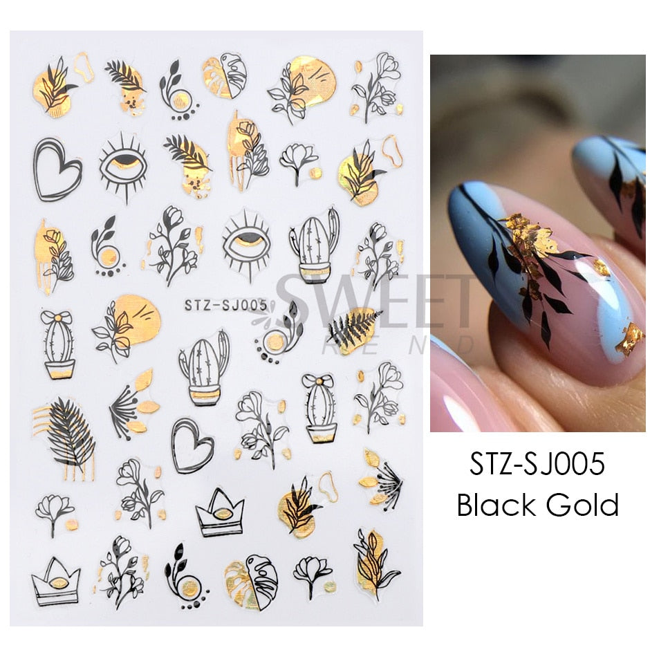 3D Simple Lines Nail Stickers Rose Gold Metal Stripe Letters Decals Curve Gel Nails Art Sliders Polish