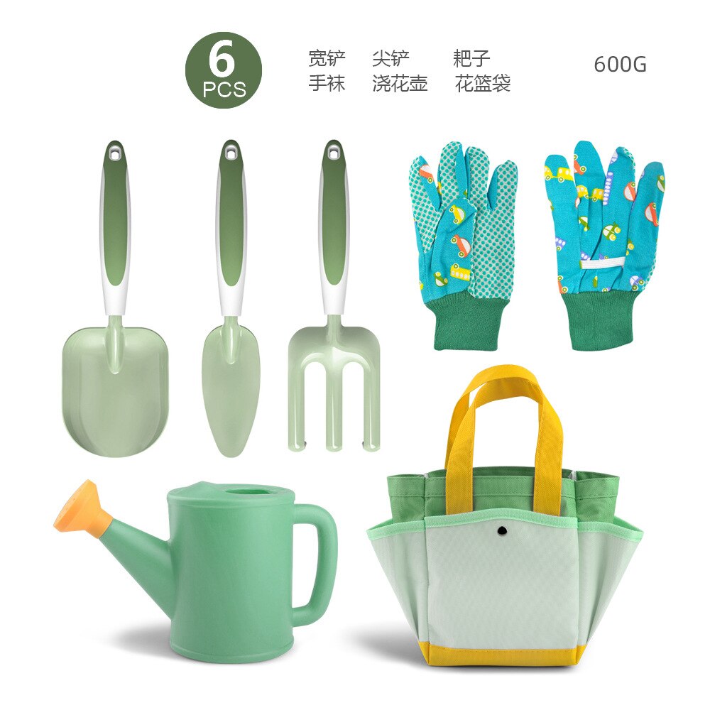 Children&#39;s Garden Planting Tool Set Shovel Turning Soil Rake Storage Flower Basket Bag Watering Can Gardening Tools