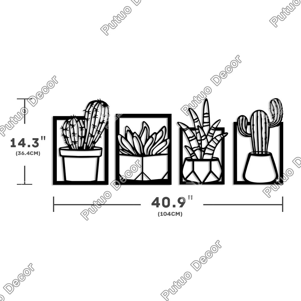 Putuo Decor 4Pcs Black Wooden Desert Cactus