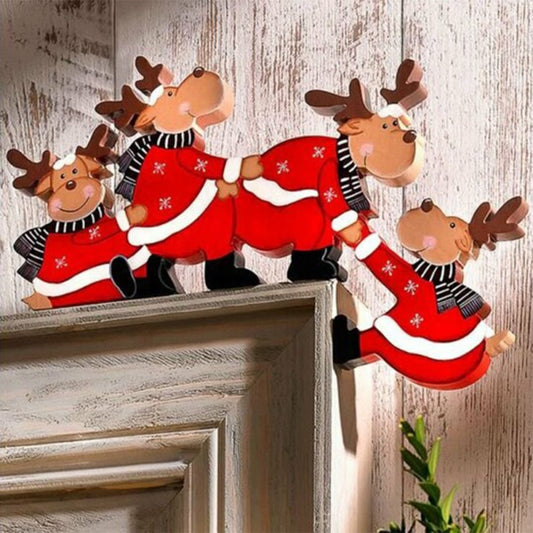 Christmas Door Frame Decoration Santa Claus Elk Wooden Christmas Decorations 2022 Door Frame Wood Trim Xmas Door Decor for Home