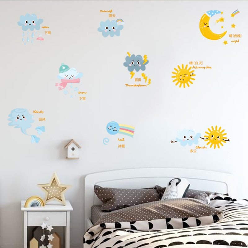 Cartoon painted rainbow sun children bedroom  wall stickers self-adhesive room decoration