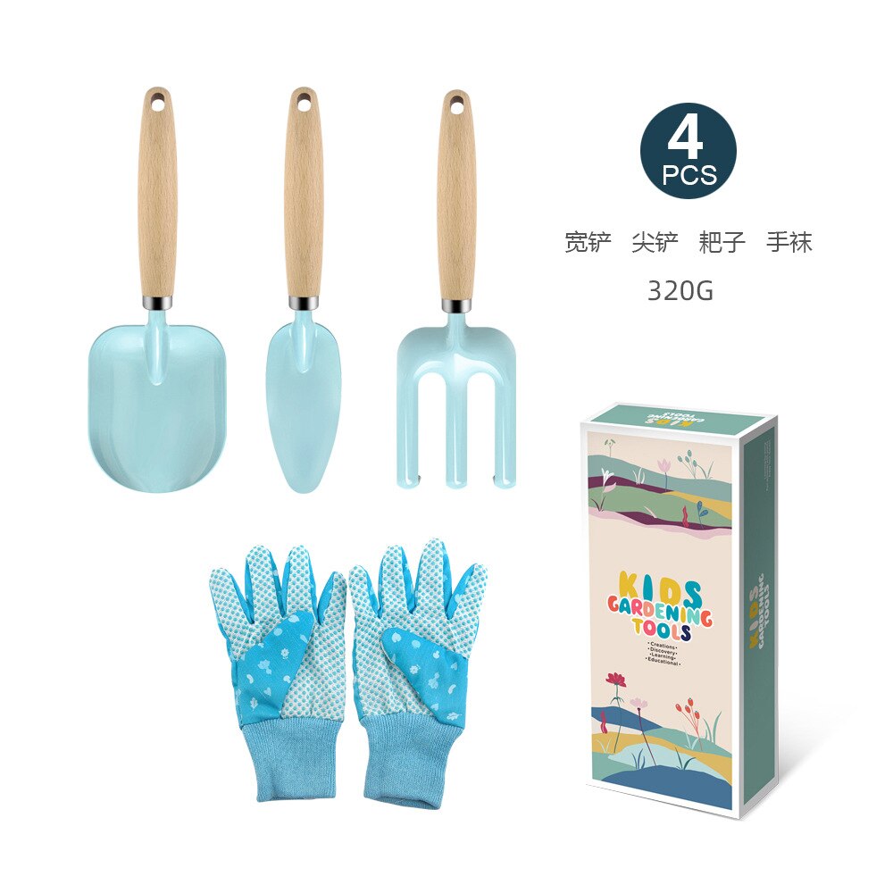 Children&#39;s Garden Planting Tool Set Shovel Turning Soil Rake Storage Flower Basket Bag Watering Can Gardening Tools