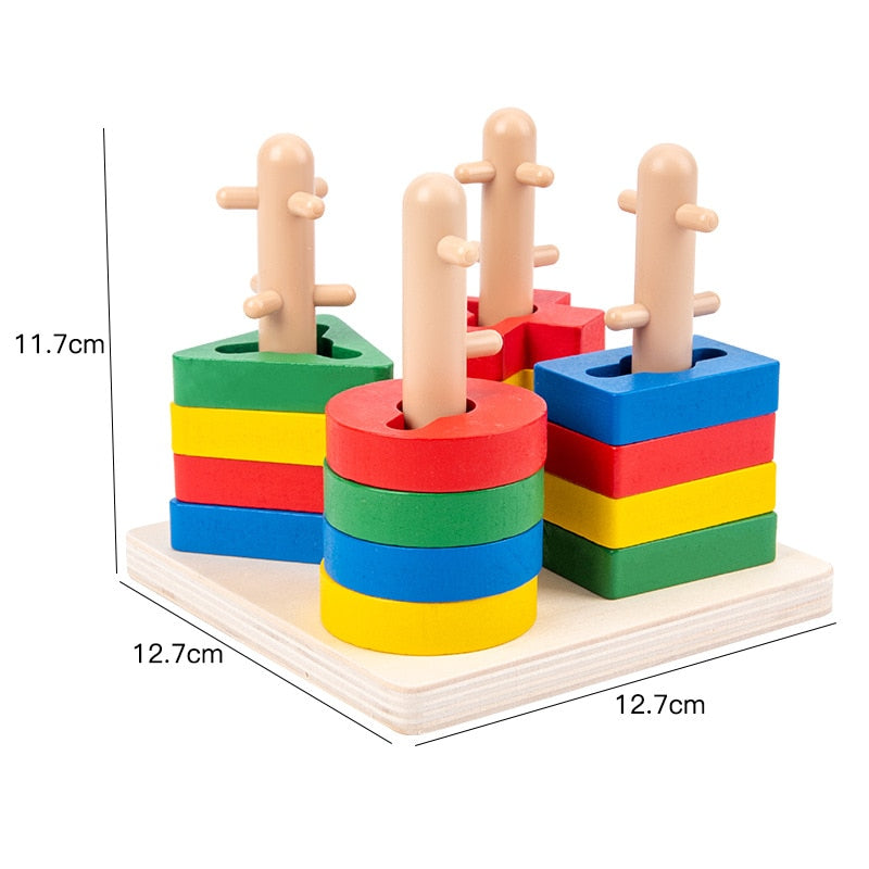 Four-post Geometric Modeling Building Blocks Teaching Aids Children&#39;s Wooden Toys