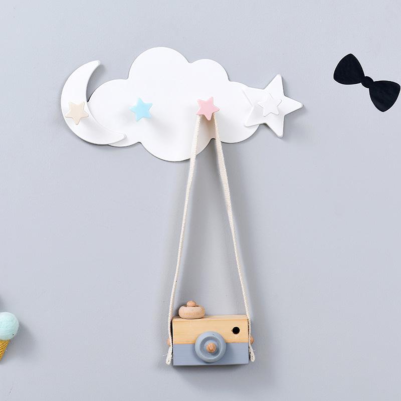 Creative Cute Star Moon Cloud Shape Nail-free Wall Clothes Hooks Kids Room Decorative Key Hanging Hanger Kitchen Storage Hook