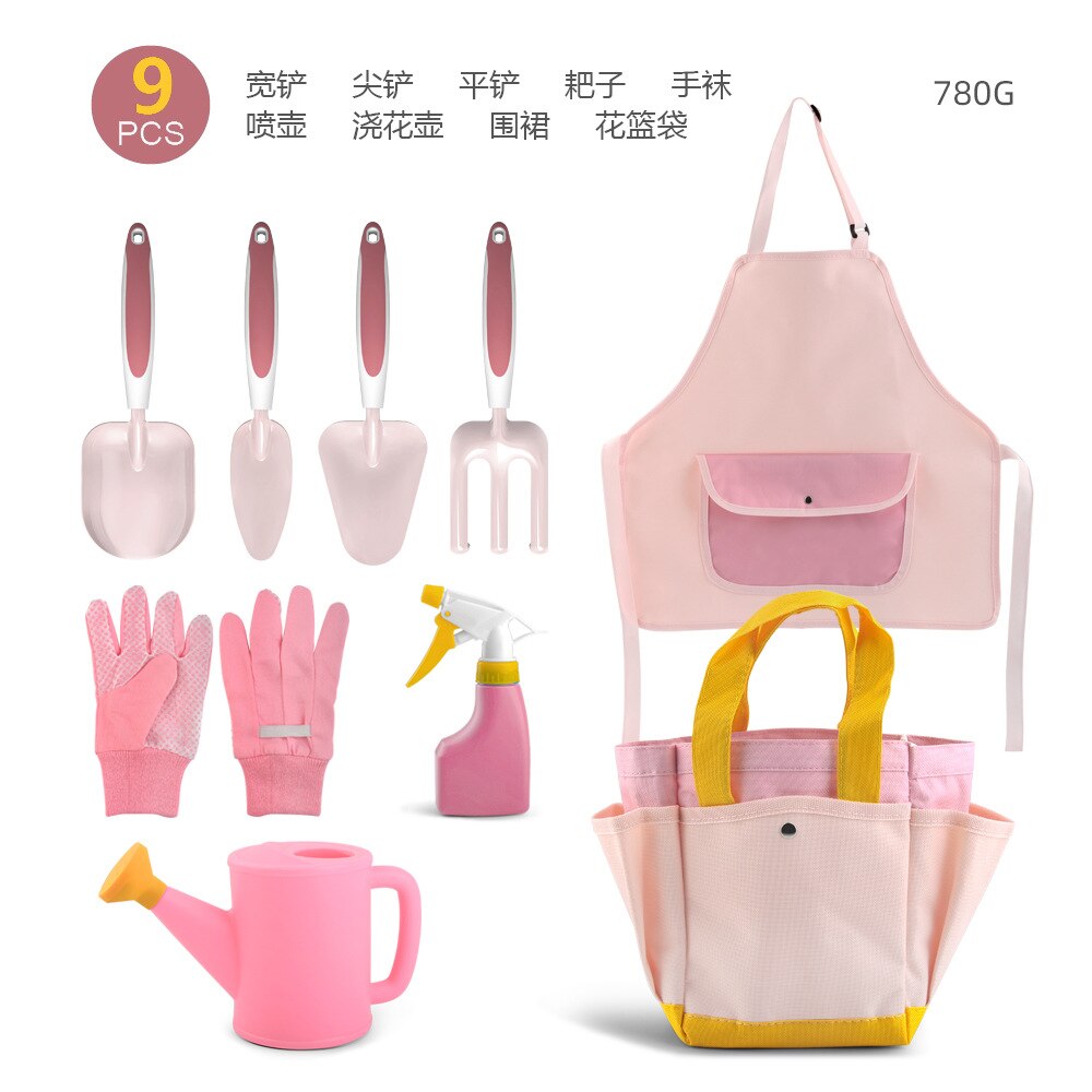 Children&#39;s Garden Planting Tool Set Shovel Turning Soil Rake Storage Flower Basket Bag Watering Can Gardening Tools