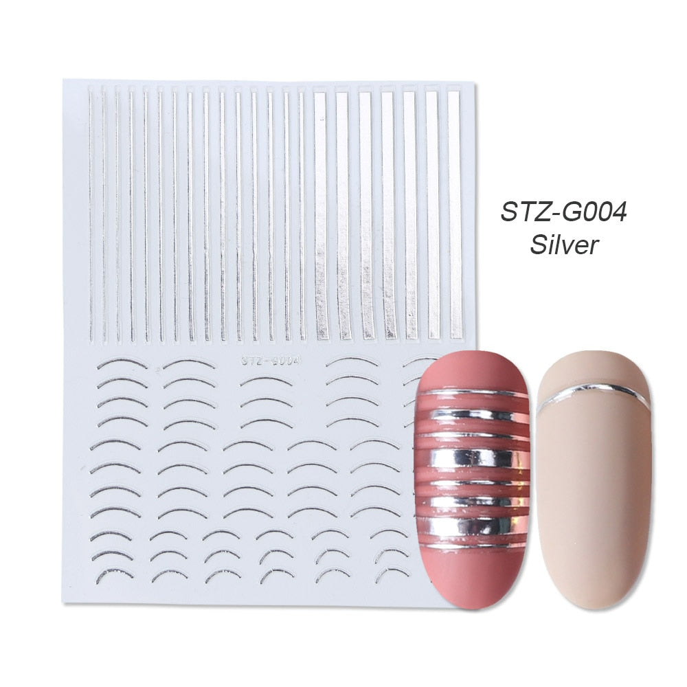 3D Simple Lines Nail Stickers Rose Gold Metal Stripe Letters Decals Curve Gel Nails Art Sliders Polish