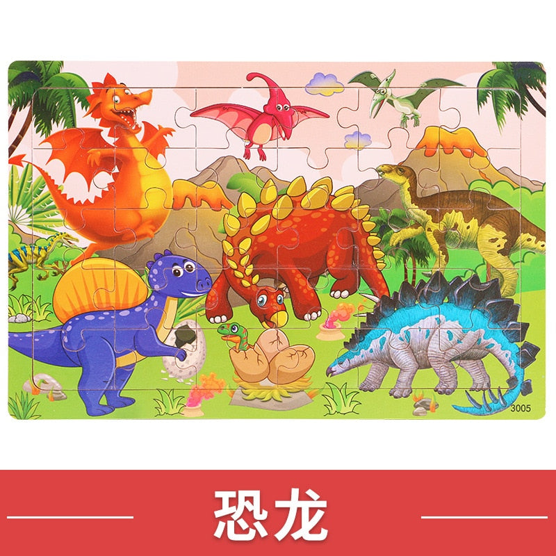 Wooden 30pcs Puzzles Children Animal Dinosaur Cartoon Plane Puzzle Baby Early Education