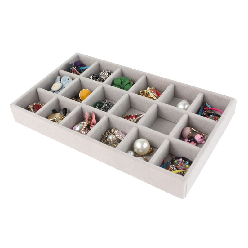 Soft Velvet Stackable Jewelry Display Storage Box Organizer Jeweler Ring Earrings Necklace Tray Portable Showcase Holder Fashion