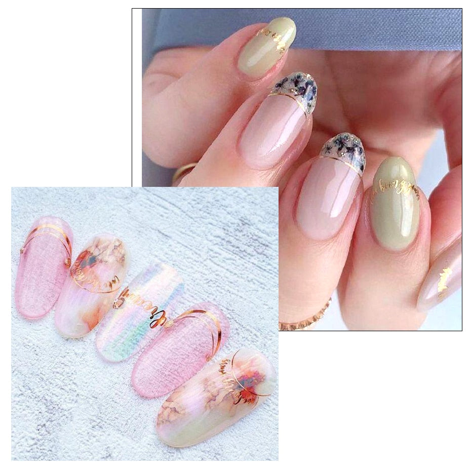 3D Simple Lines Nail Stickers Rose Gold Metal Stripe Letters Decals Curve Gel Nails Art Sliders Polish